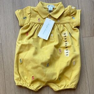Ralph Lauren Yellow Baby Romper with Embroidery